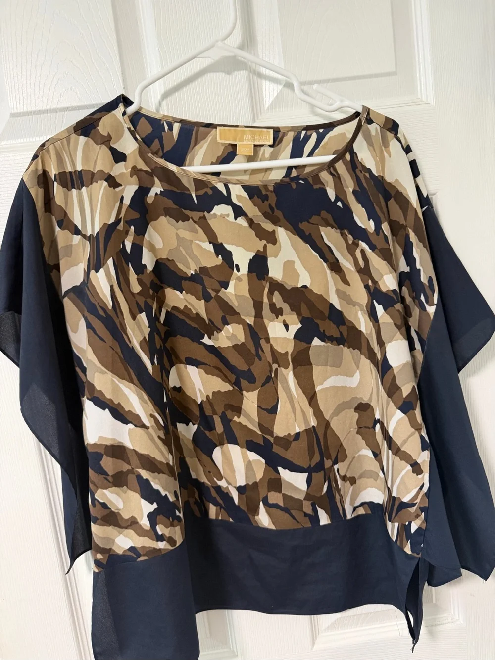 Michael Kors Navy, Brown & Cream Abstract Print Blouse